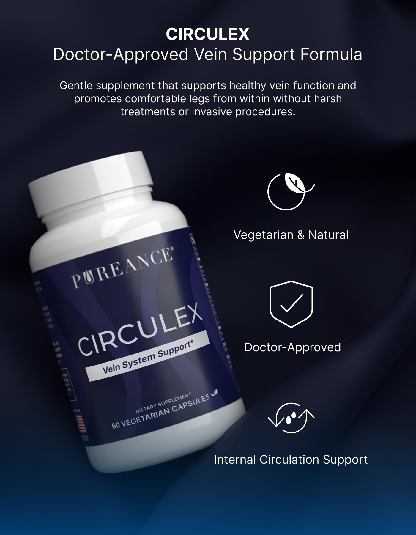 Circulex bottle highlighting vein function support and leg comfort