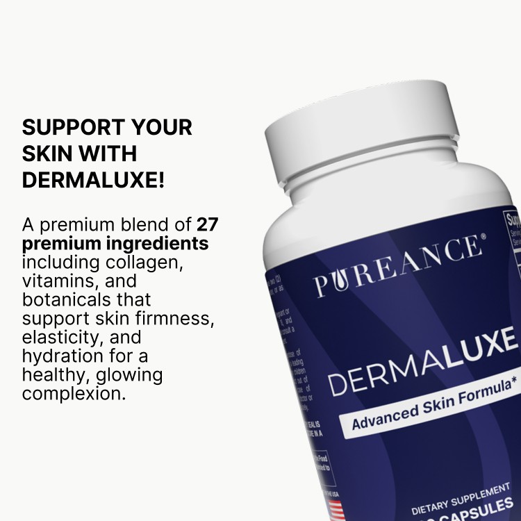Dermaluxe bottle with 27 premium skin-supporting ingredients