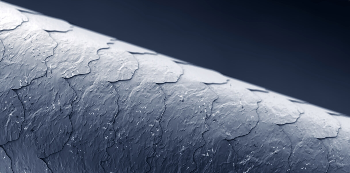 With protein therapy hair strand showing a smoother appearance