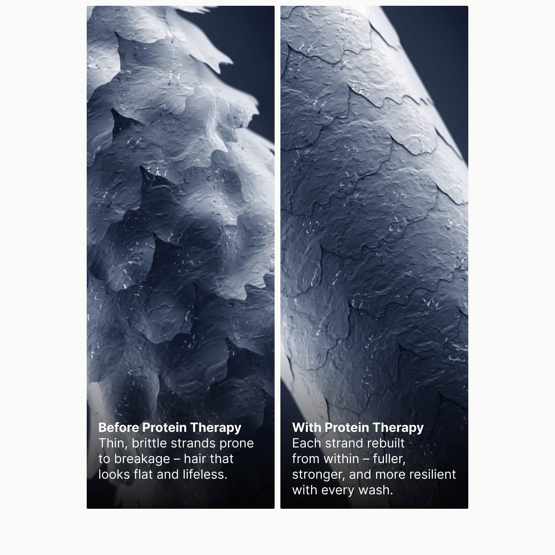 Before and after protein therapy comparison for fuller-looking hair