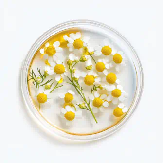 Chamomile flowers submerged in liquid