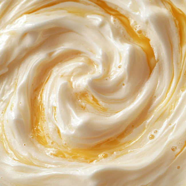 Close-up of creamy white and golden swirl