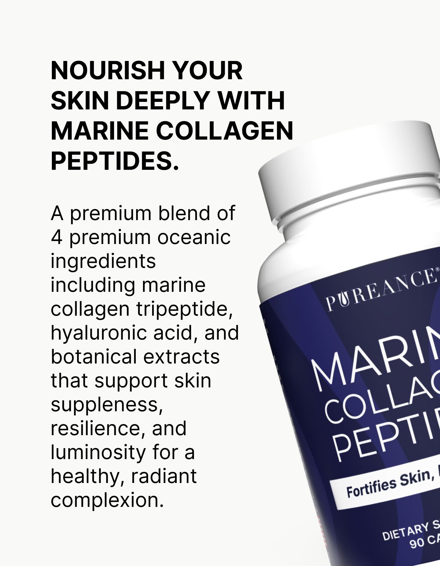 Marine Collagen Peptides bottle with skin benefits
