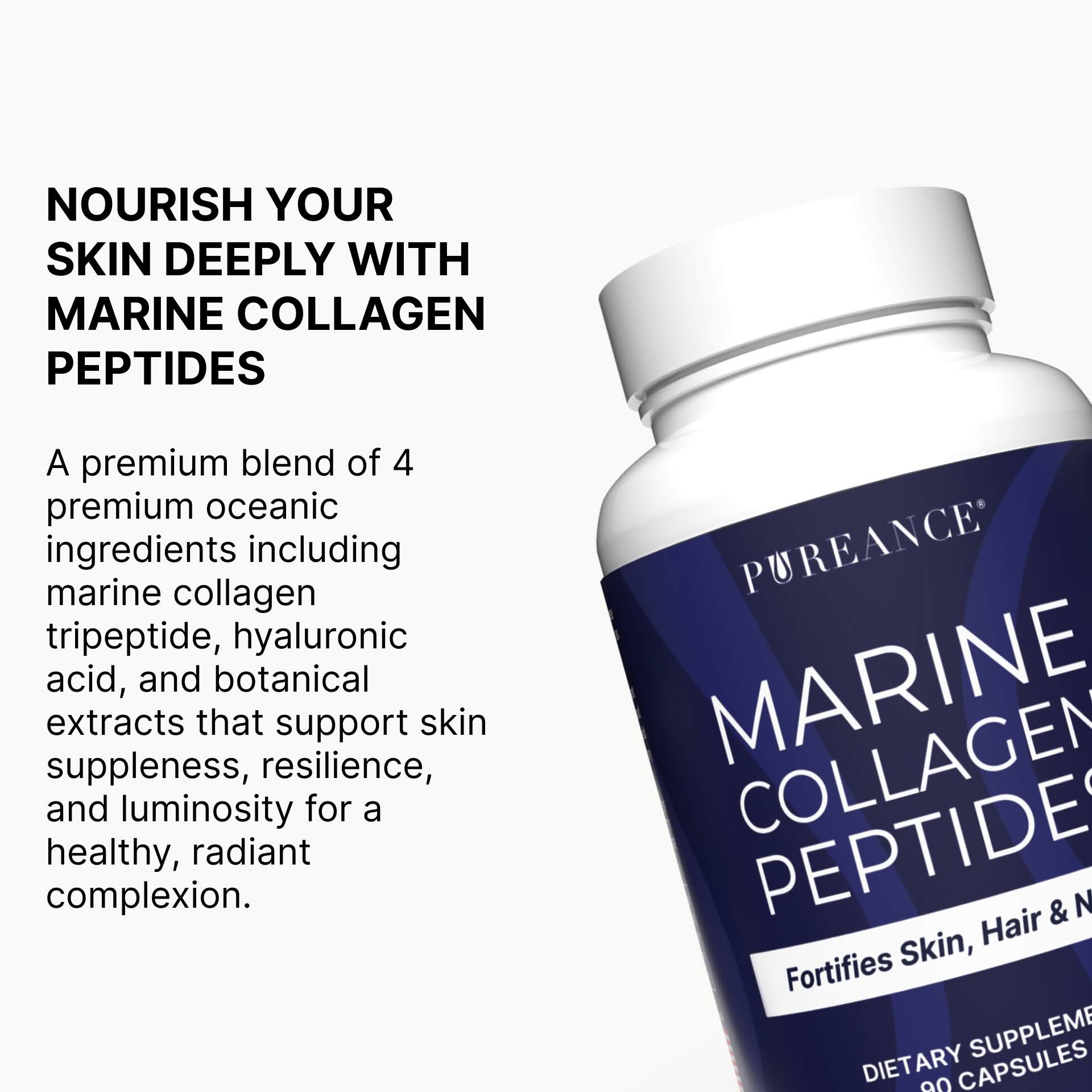 Marine Collagen Peptides bottle with skin benefits