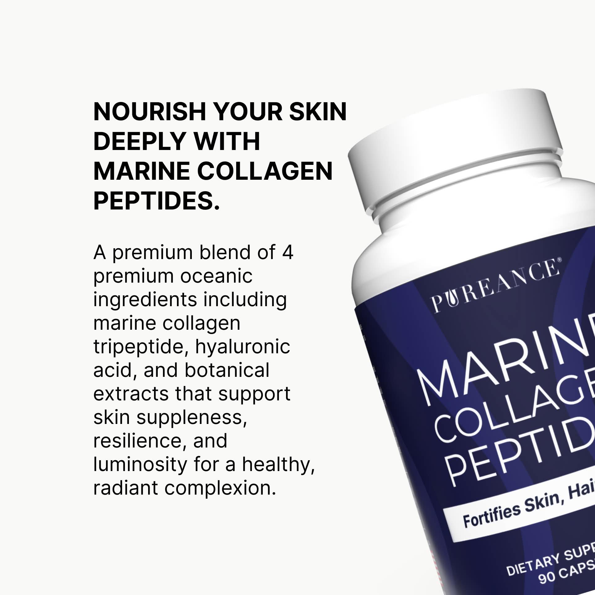 Marine Collagen Peptides bottle with skin benefits