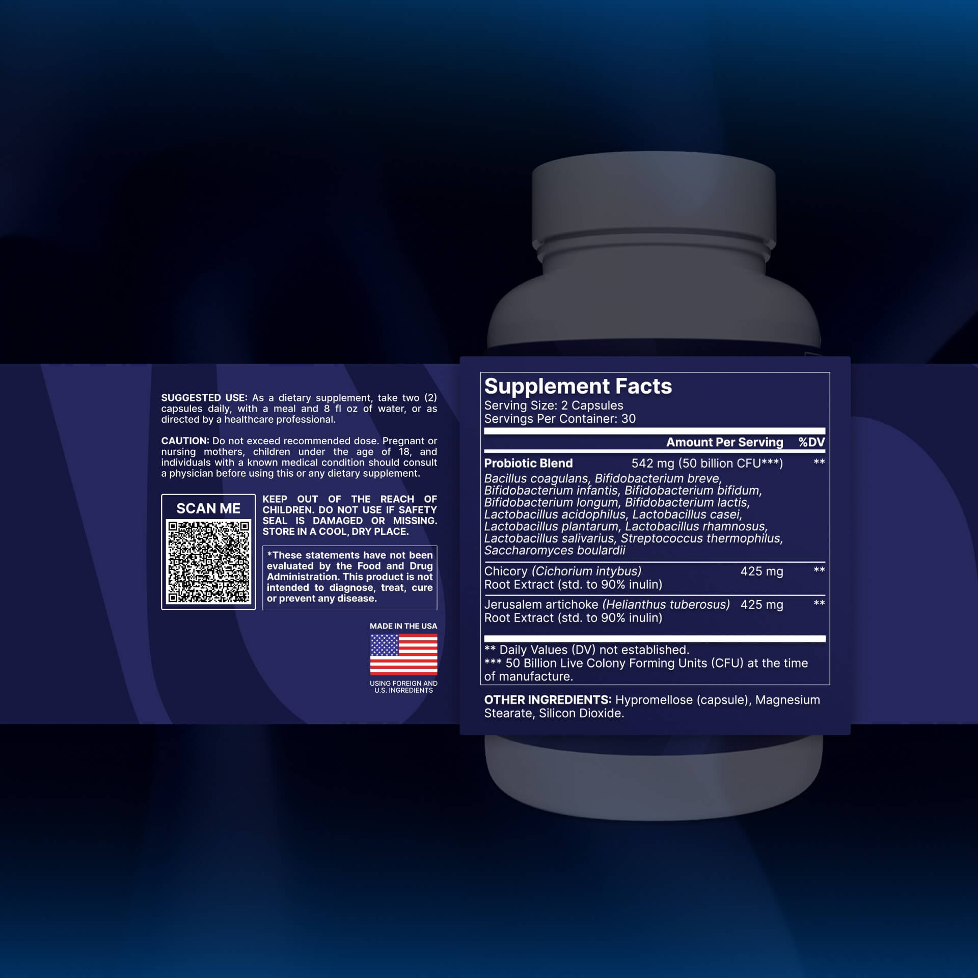 Supplement facts of Serene Probiotics